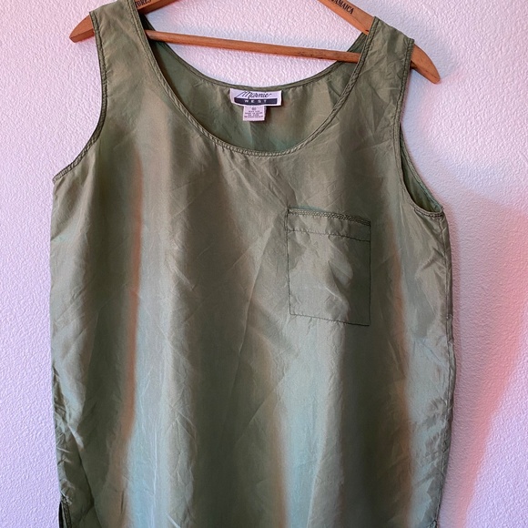 Pure Silk Tank top Sleeveless pocket T - Picture 1 of 4